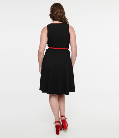 Voodoo Vixen 1950s Black & Red Western Rose Swing Dress - Unique Vintage - Womens, DRESSES, SWING