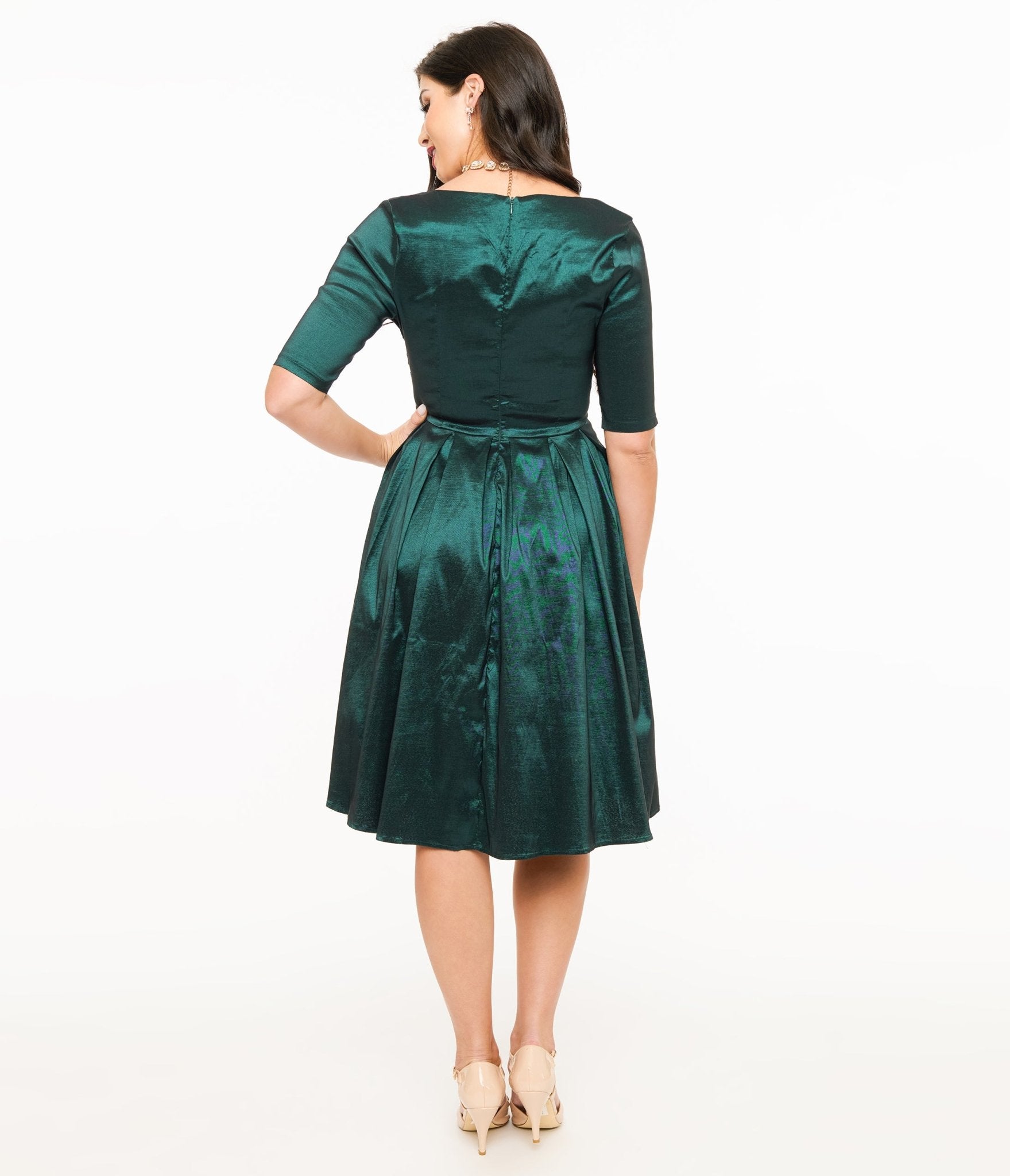 Voodoo Vixen 1950s Emerald Taffeta Sweetheart Fit & Flare Dress - Unique Vintage - Womens, DRESSES, SWING