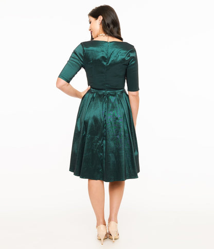 Voodoo Vixen 1950s Emerald Taffeta Sweetheart Fit & Flare Dress - Unique Vintage - Womens, DRESSES, SWING