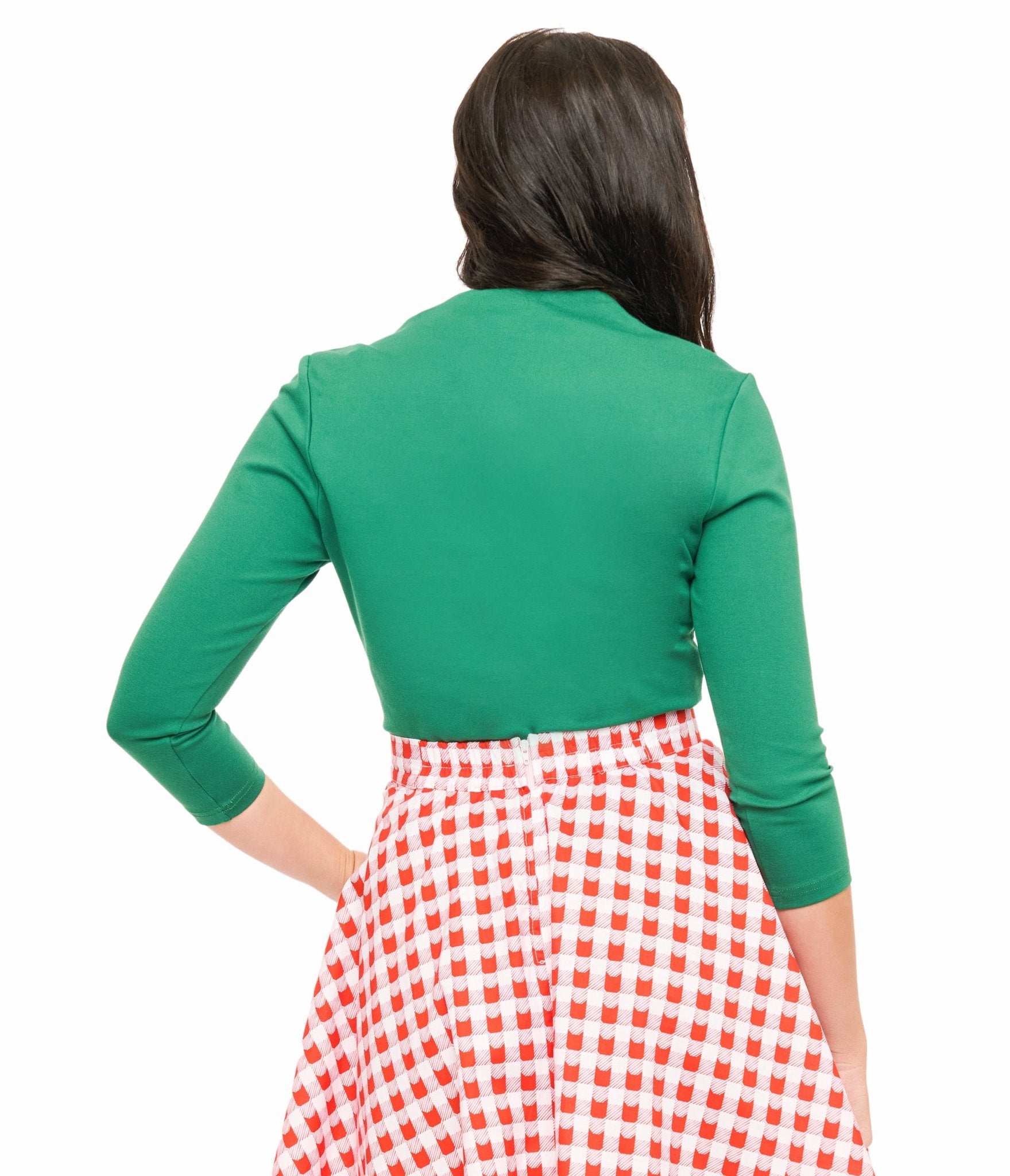 Voodoo Vixen 1950s Green Jersery Knit Top - Unique Vintage - Womens, TOPS, KNIT TOPS