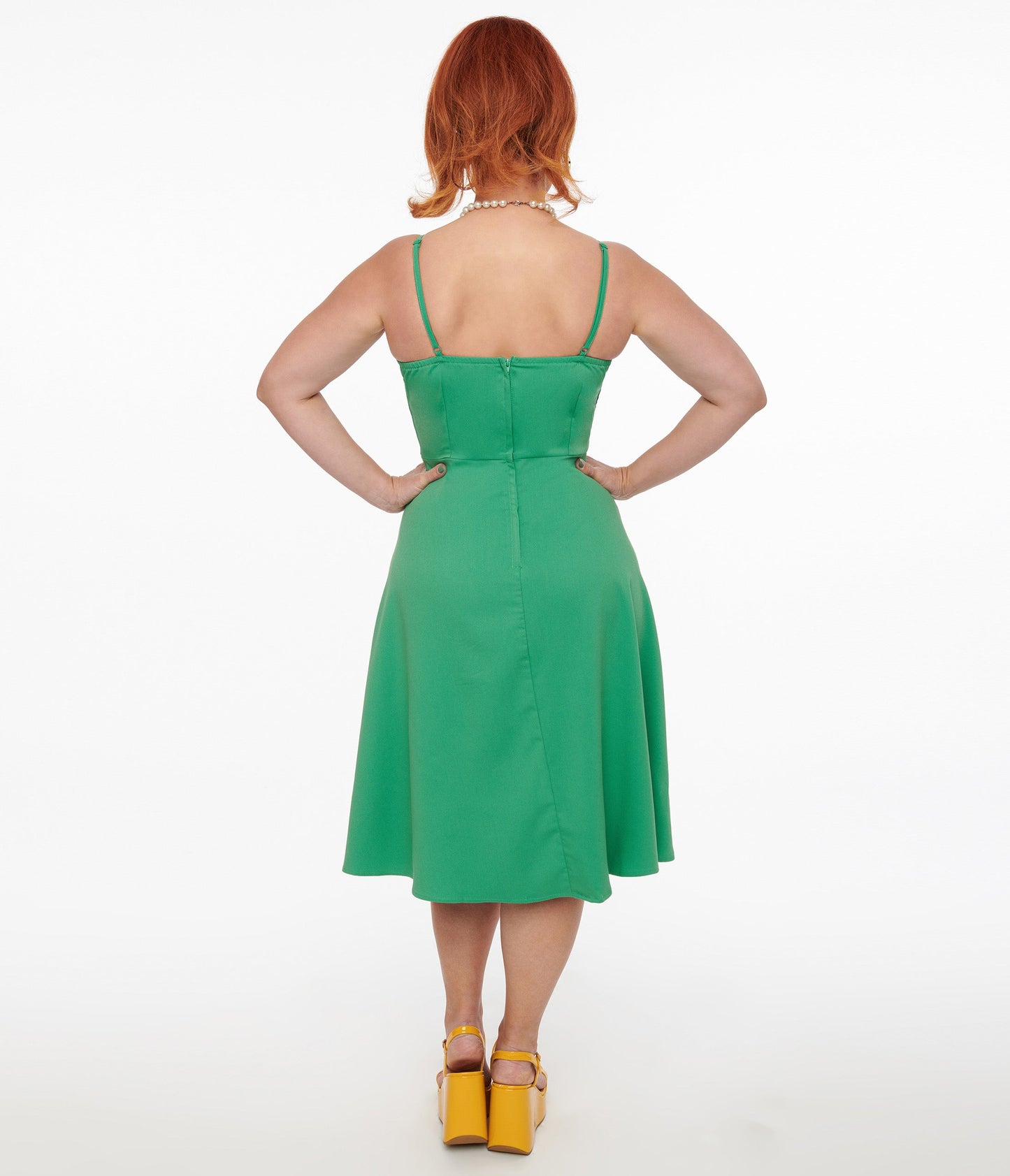 Voodoo Vixen 1950s Green Sunflower & Bee Embroidered Fit & Flare Dress - Unique Vintage - Womens, DRESSES, FIT AND FLARE