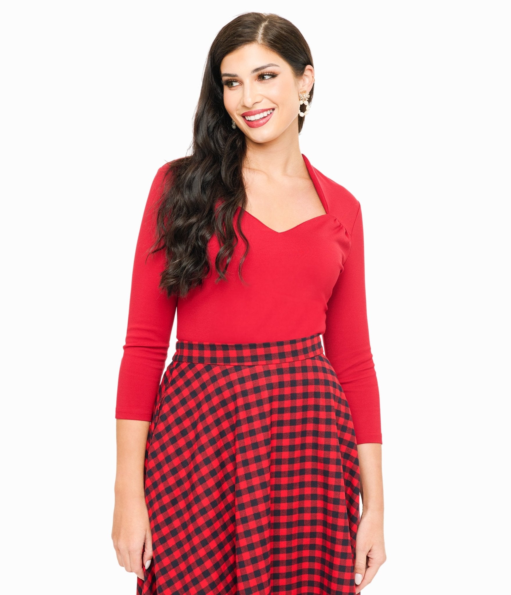 Voodoo Vixen 1950s Red Jersery Knit Top - Unique Vintage - Womens, TOPS, WOVEN TOPS