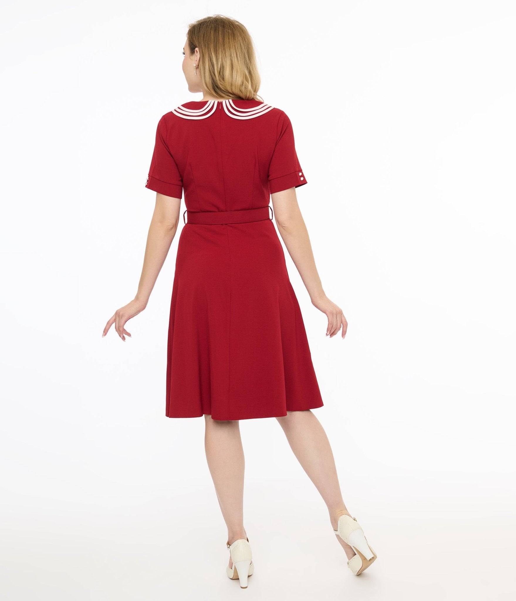 Voodoo Vixen 1950s Red Layered Collar Fit & Flare Dress - Unique Vintage - Womens, DRESSES, SWING