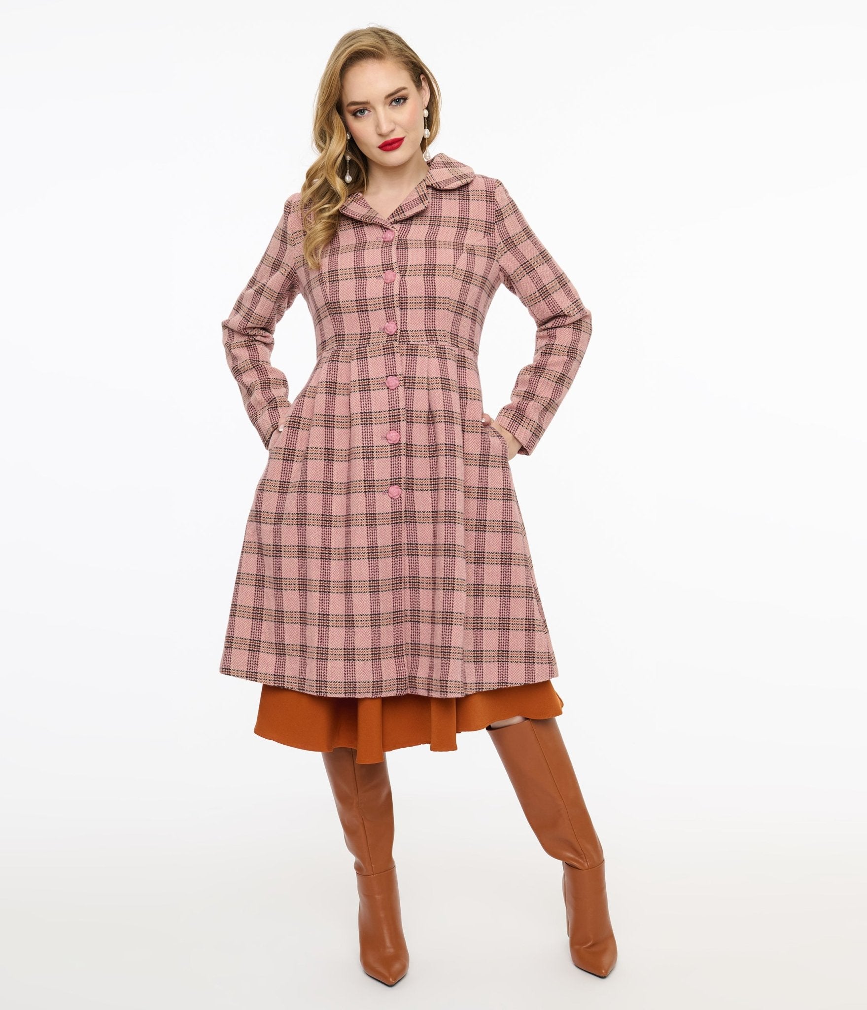 Voodoo Vixen 1960s Pink Plaid Coat - Unique Vintage - Womens, TOPS, OUTERWEAR