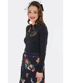 Voodoo Vixen Black Bat Collar Web Lace Top - Unique Vintage - Womens, TOPS, WOVEN TOPS