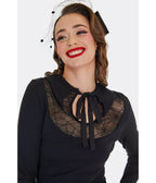 Voodoo Vixen Black Bat Collar Web Lace Top - Unique Vintage - Womens, TOPS, WOVEN TOPS