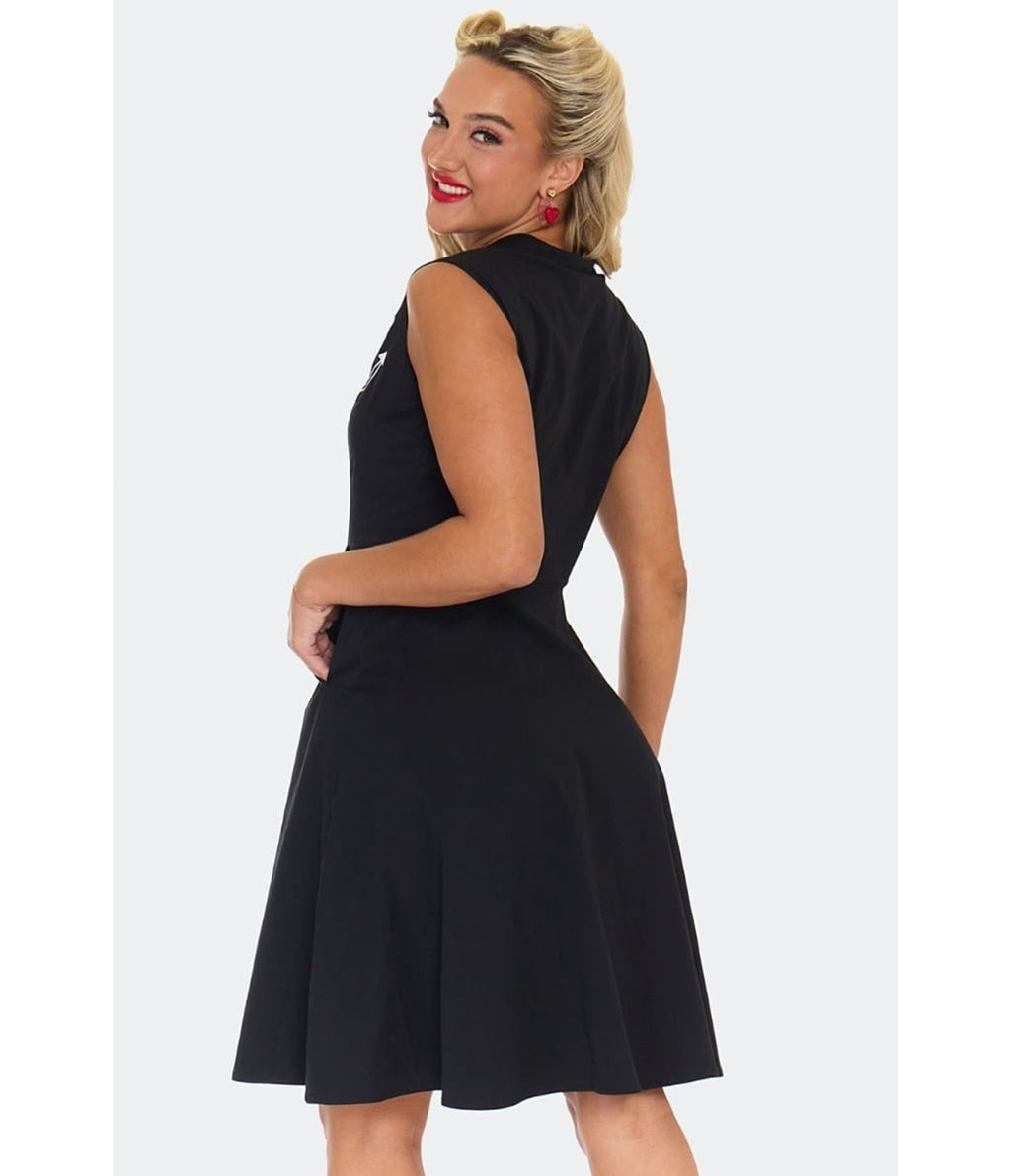 Voodoo Vixen Black Heart & Dagger Flare Dress - Unique Vintage - Womens, DRESSES, FIT AND FLARE