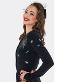Voodoo Vixen Black Moth Embroidered Cardigan - Unique Vintage - Womens, TOPS, SWEATERS