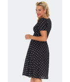 Voodoo Vixen Black Polka Dot Flare Dress - Unique Vintage - Womens, DRESSES, FIT AND FLARE