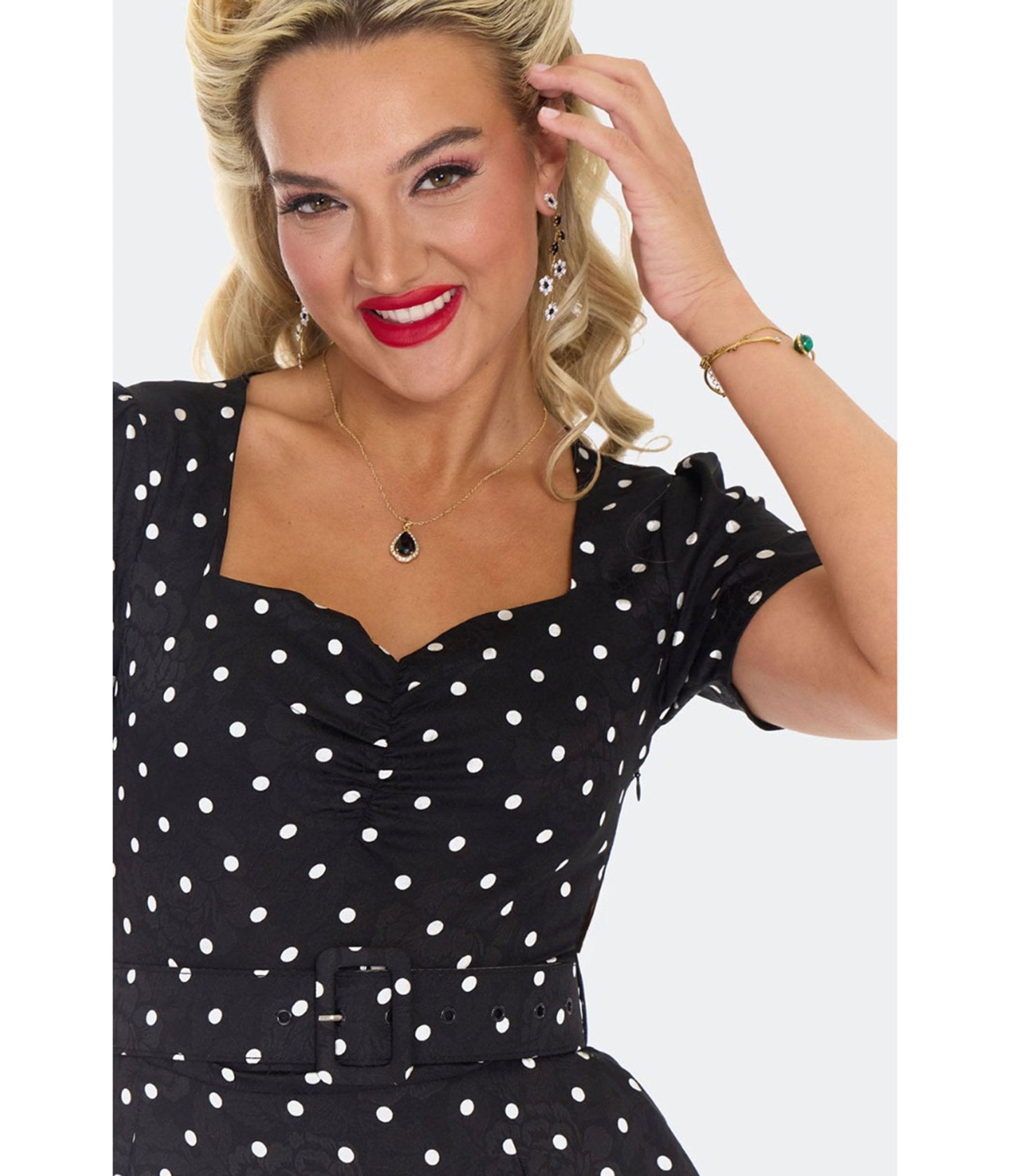 Voodoo Vixen Black Polka Dot Flare Dress - Unique Vintage - Womens, DRESSES, FIT AND FLARE