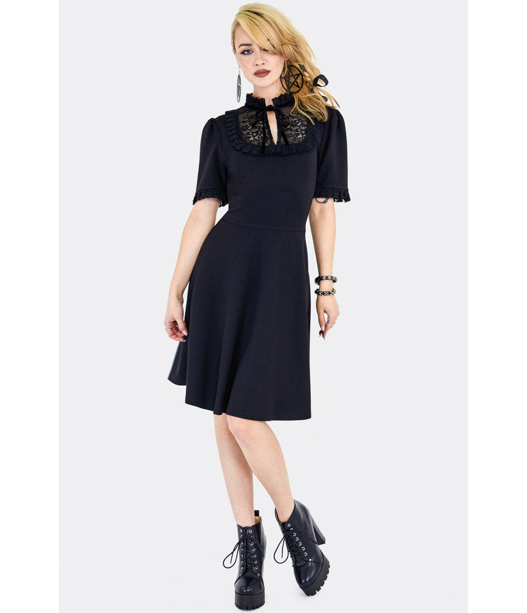 Voodoo Vixen Black Skater Mini Dress - Unique Vintage - Womens, DRESSES, FIT AND FLARE