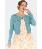 Voodoo Vixen Blue Bee Embroidered Diamond Cardigan - Unique Vintage - Womens, TOPS, SWEATERS