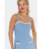 Voodoo Vixen Blue Daisy Flare Dress - Unique Vintage - Womens, DRESSES, FIT AND FLARE