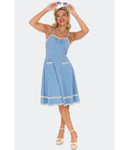 Voodoo Vixen Blue Daisy Flare Dress - Unique Vintage - Womens, DRESSES, FIT AND FLARE