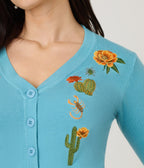 Voodoo Vixen Blue Desert Floral Cactus Embroidered Cardigan - Unique Vintage - Womens, TOPS, SWEATERS