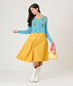 Voodoo Vixen Blue Desert Floral Cactus Embroidered Cardigan - Unique Vintage - Womens, TOPS, SWEATERS