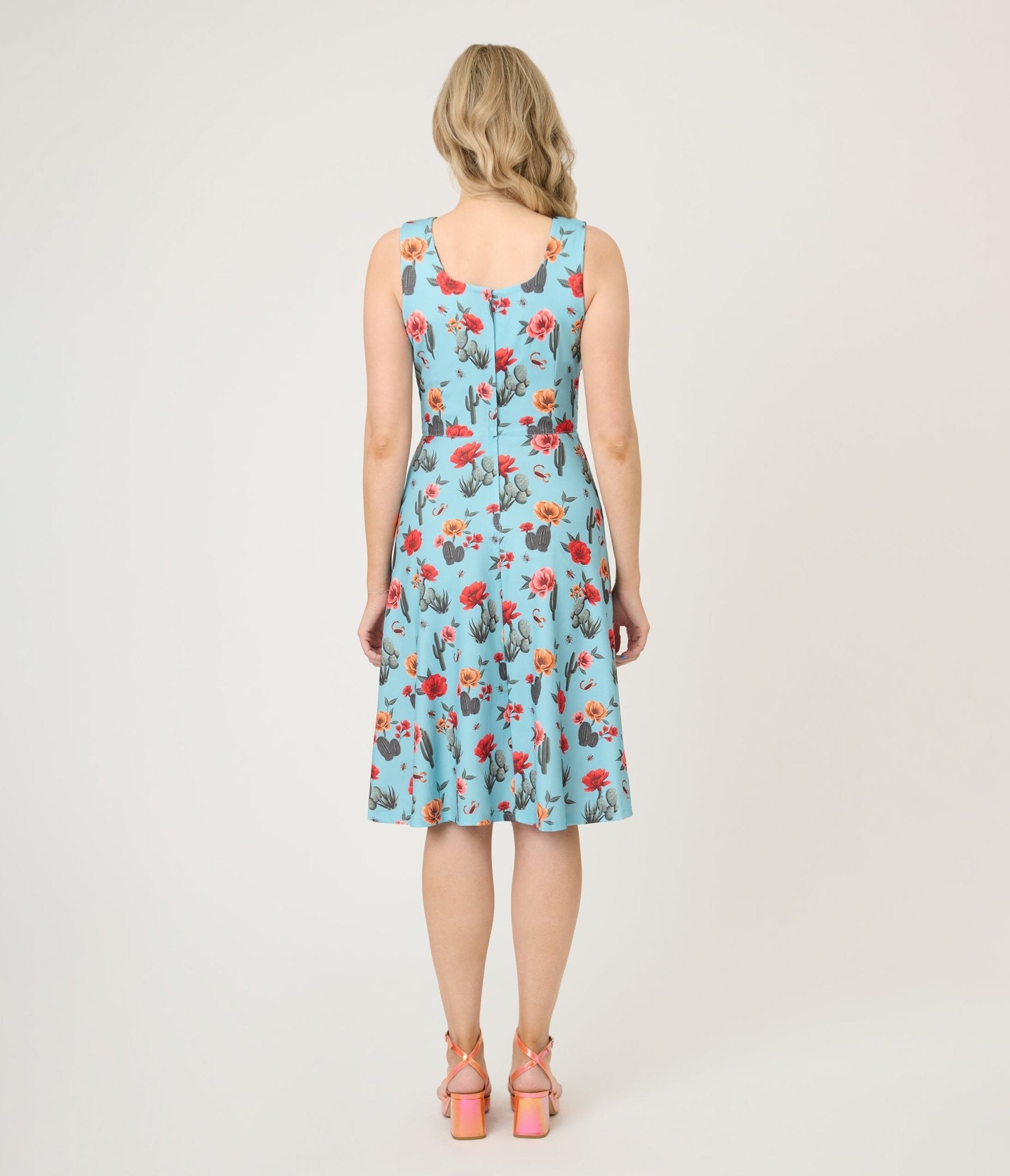 Voodoo Vixen Blue Desert Floral & Cactus Print Swing Dress - Unique Vintage - Womens, DRESSES, SWING