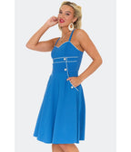 Voodoo Vixen Blue Nautical Button Flare Dress - Unique Vintage - Womens, DRESSES, FIT AND FLARE