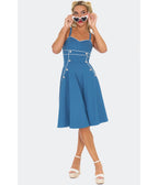 Voodoo Vixen Blue Nautical Button Flare Dress - Unique Vintage - Womens, DRESSES, FIT AND FLARE