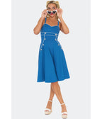 Voodoo Vixen Blue Nautical Button Flare Dress - Unique Vintage - Womens, DRESSES, FIT AND FLARE