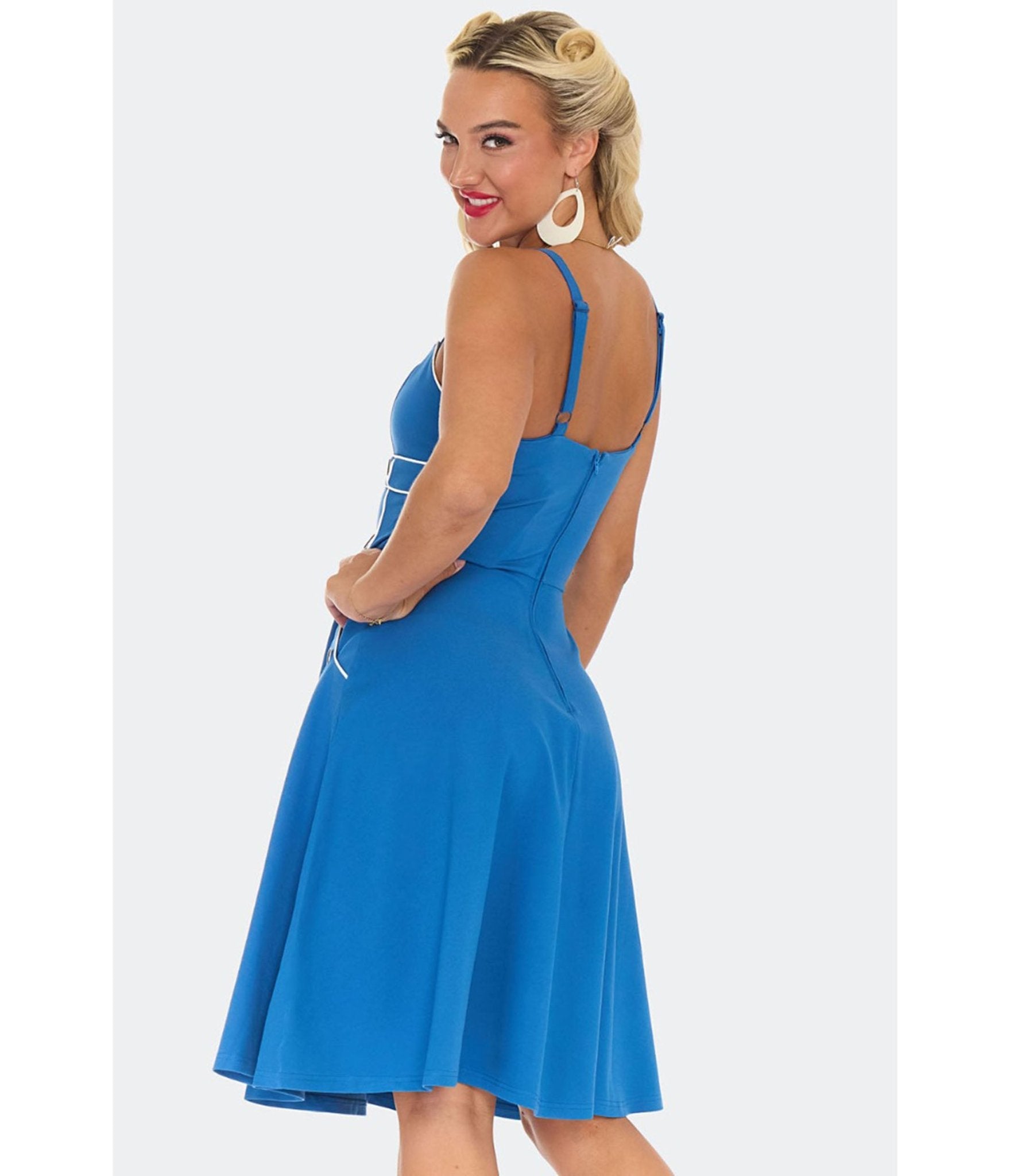 Voodoo Vixen Blue Nautical Button Flare Dress - Unique Vintage - Womens, DRESSES, FIT AND FLARE