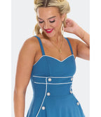 Voodoo Vixen Blue Nautical Button Flare Dress - Unique Vintage - Womens, DRESSES, FIT AND FLARE