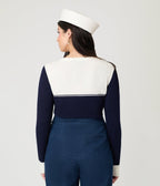 Voodoo Vixen Blue Nautical Wave Embroidery Cardigan - Unique Vintage - Womens, TOPS, SWEATERS