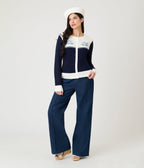 Voodoo Vixen Blue Nautical Wave Embroidery Cardigan - Unique Vintage - Womens, TOPS, SWEATERS