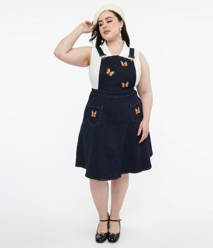 Voodoo Vixen Butterfly Denim Pinafore Skirt - Unique Vintage - Womens, BOTTOMS, SKIRTS