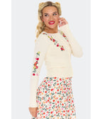 Voodoo Vixen Cream Cherry Floral Cardigan - Unique Vintage - Womens, TOPS, SWEATERS