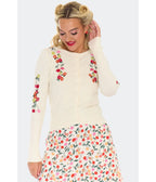 Voodoo Vixen Cream Cherry Floral Cardigan - Unique Vintage - Womens, TOPS, SWEATERS