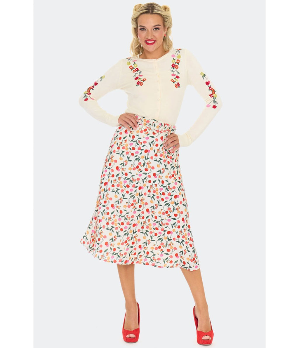 Voodoo Vixen Cream Cherry Floral Cardigan - Unique Vintage - Womens, TOPS, SWEATERS