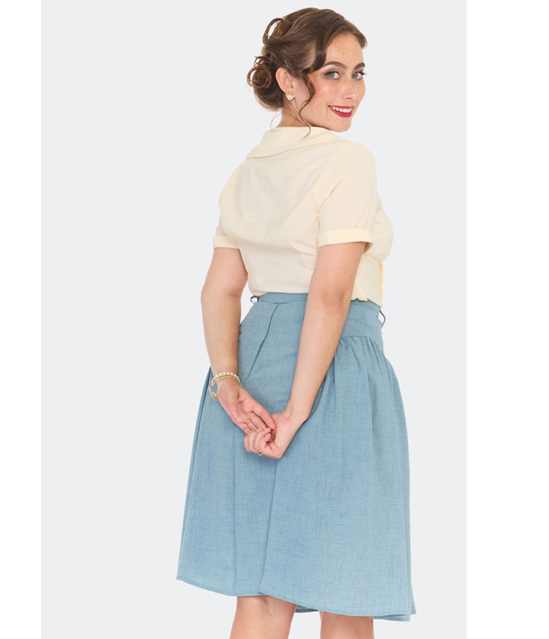 Voodoo Vixen Cream Short Sleeve Bow Blouse - Unique Vintage - Womens, TOPS, SHIRTS