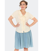 Voodoo Vixen Cream Short Sleeve Bow Blouse - Unique Vintage - Womens, TOPS, SHIRTS