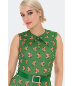 Voodoo Vixen Green Cat Floral Print Flare Dress - Unique Vintage - Womens, DRESSES, FIT AND FLARE