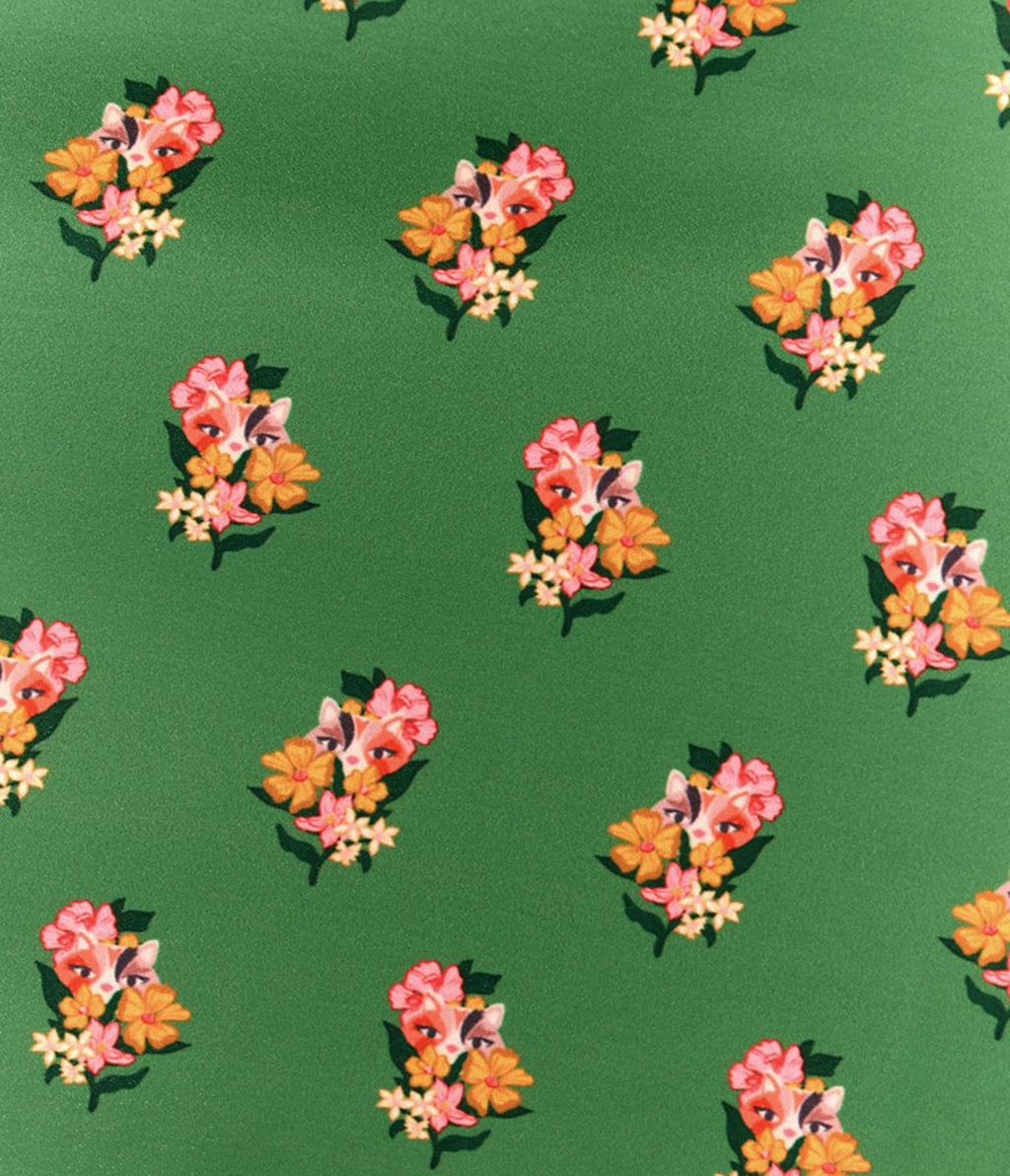 Voodoo Vixen Green Cat Floral Print Flare Dress - Unique Vintage - Womens, DRESSES, FIT AND FLARE