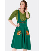 Voodoo Vixen Green Forest Fox Suspender Swing Skirt - Unique Vintage - Womens, BOTTOMS, SKIRTS