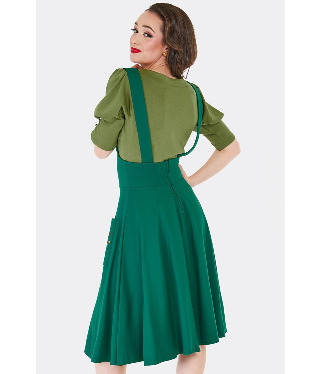 Voodoo Vixen Green Forest Fox Suspender Swing Skirt - Unique Vintage - Womens, BOTTOMS, SKIRTS