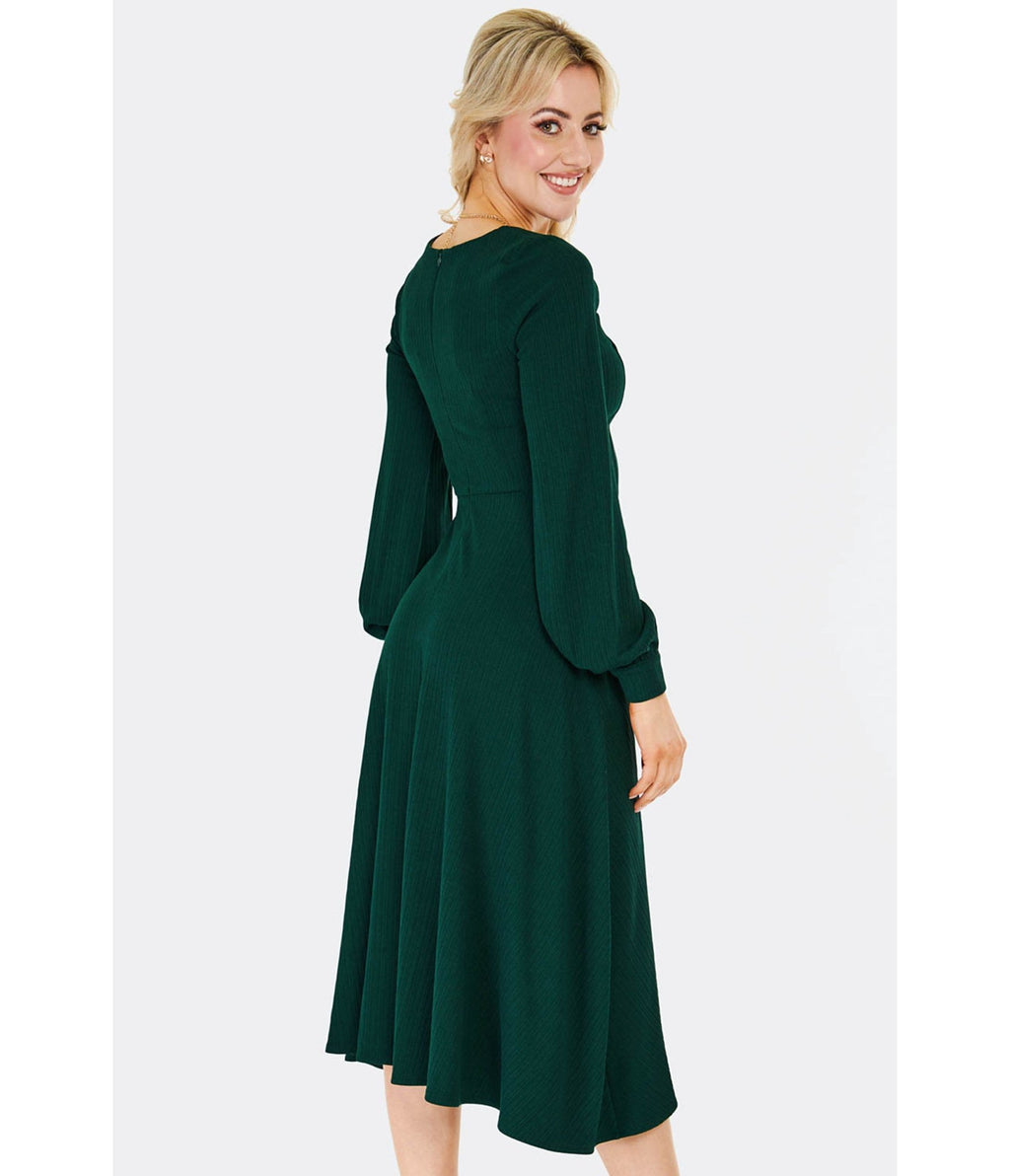 Voodoo Vixen Green Long Sleeve Swing Dress - Unique Vintage - Womens, DRESSES, FIT AND FLARE