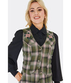 Voodoo Vixen Green Plaid & Floral Embroidered Vest - Unique Vintage - Womens, TOPS, WOVEN TOPS