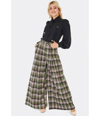 Voodoo Vixen Green Plaid Wide Leg Suspender Trousers - Unique Vintage - Womens, BOTTOMS, PANTS