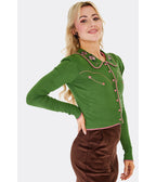 Voodoo Vixen Green Western Rose Embroidered Cardigan - Unique Vintage - Womens, TOPS, SWEATERS