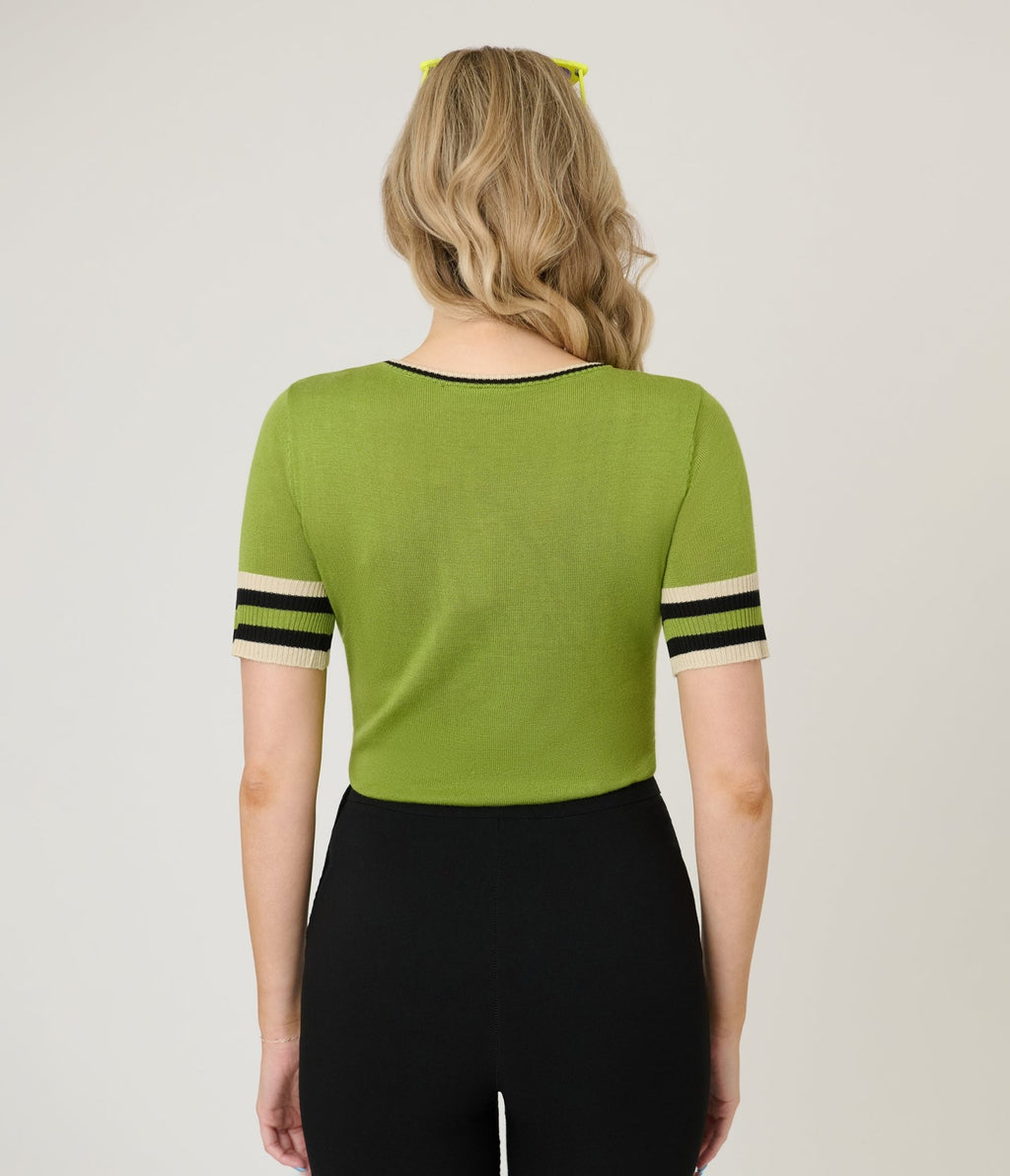 Voodoo Vixen Green Woodland Embroidered Knit Top - Unique Vintage - Womens, TOPS, KNIT TOPS