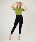 Voodoo Vixen Green Woodland Embroidered Knit Top - Unique Vintage - Womens, TOPS, KNIT TOPS