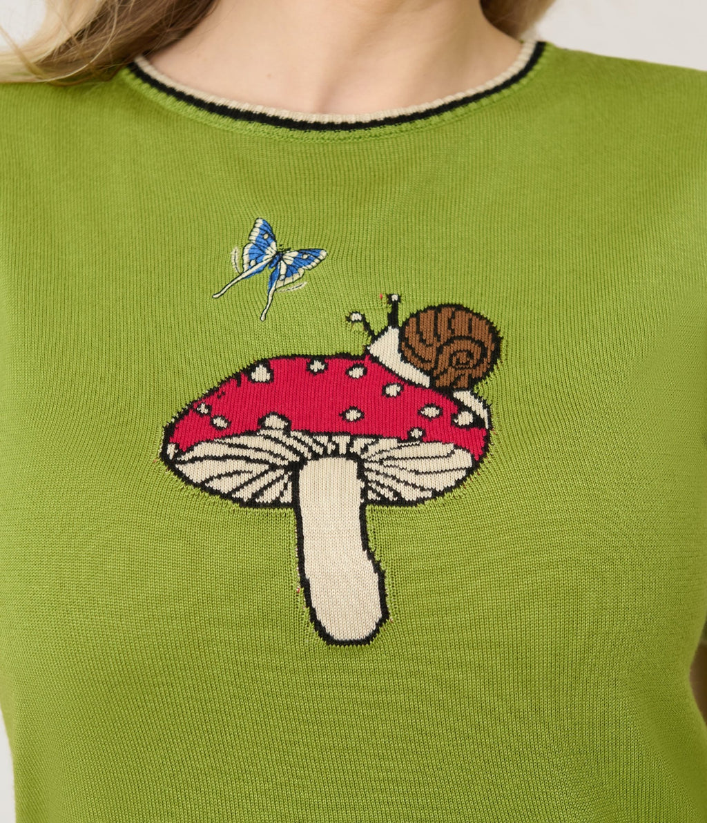 Voodoo Vixen Green Woodland Embroidered Knit Top - Unique Vintage - Womens, TOPS, KNIT TOPS