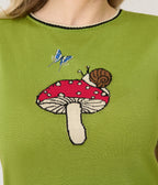 Voodoo Vixen Green Woodland Embroidered Knit Top - Unique Vintage - Womens, TOPS, KNIT TOPS