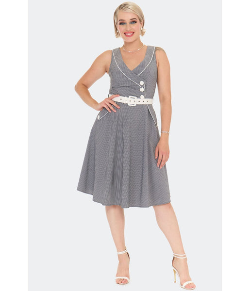 grey pinstripe dress Voodoo Vixen Grey Pinstripe Flare Dress XLarge