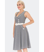 Voodoo Vixen Grey Pinstripe Flare Dress - Unique Vintage - Womens, DRESSES, FIT AND FLARE