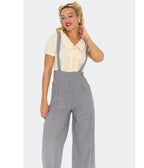 Voodoo Vixen Grey Pinstripe Suspender Trousers - Unique Vintage - Womens, BOTTOMS, PANTS