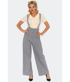 Voodoo Vixen Grey Pinstripe Suspender Trousers - Unique Vintage - Womens, BOTTOMS, PANTS